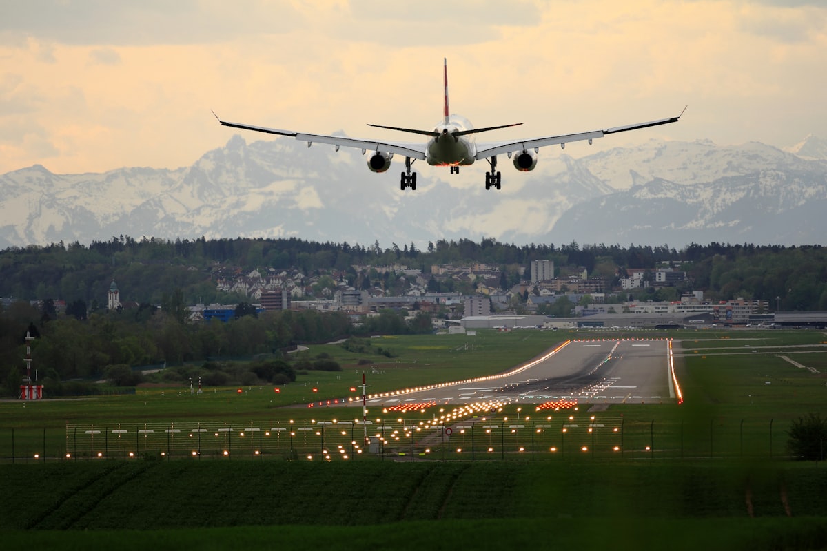 Aircraft landing at Manchester Airport